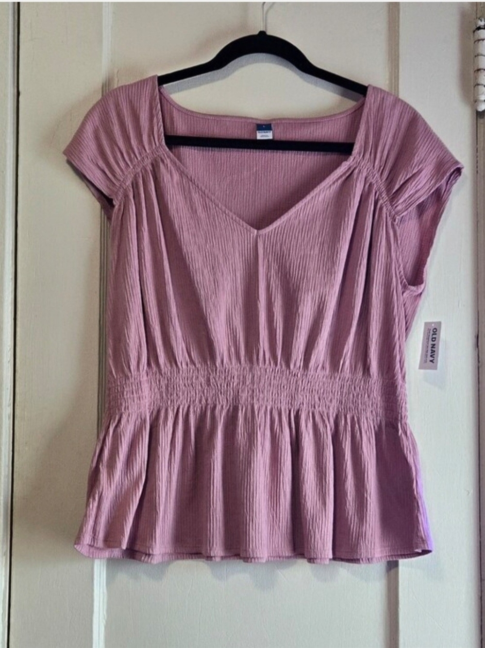 Old Navy Dusty Mauve Smocked Peplum V-Neck Blouse